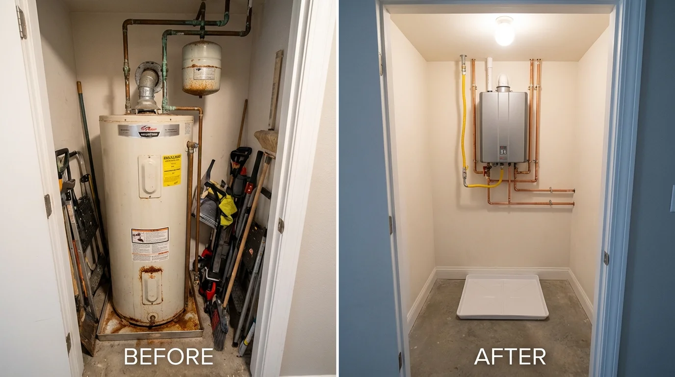 Tank water heater versus wall-mounted tankless unit comparison for Martinsburg, PA homeowners