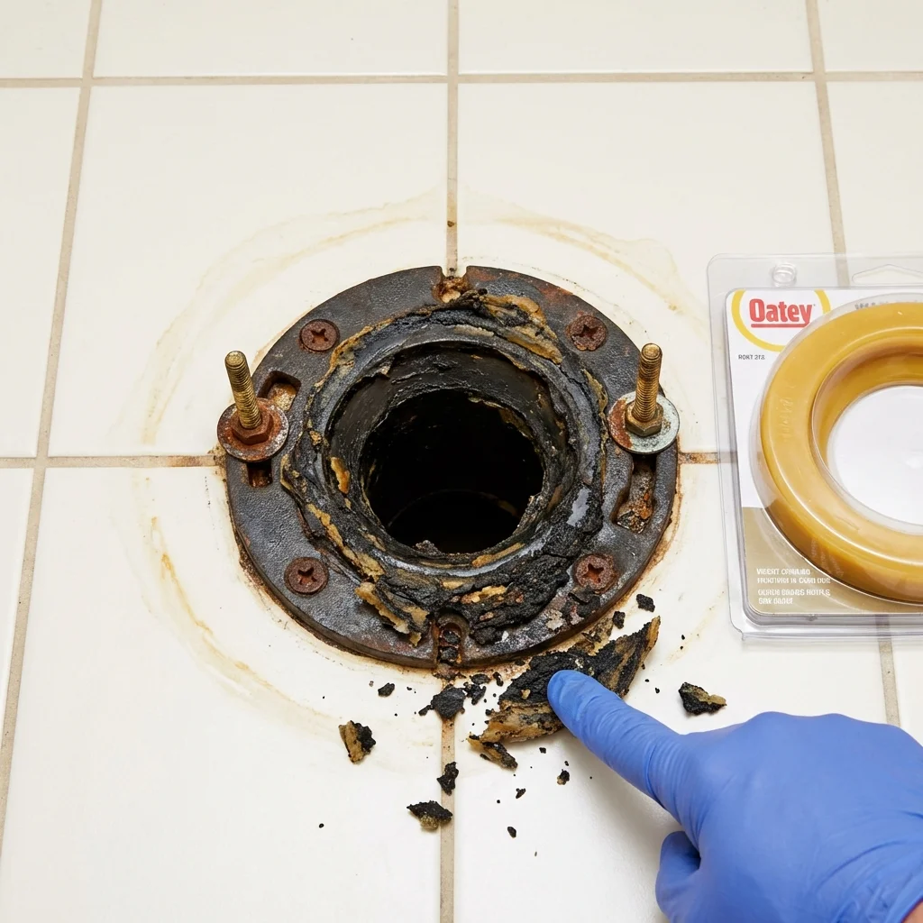 Failed wax ring showing water seepage at the base of a toilet in a Martinsburg, PA home