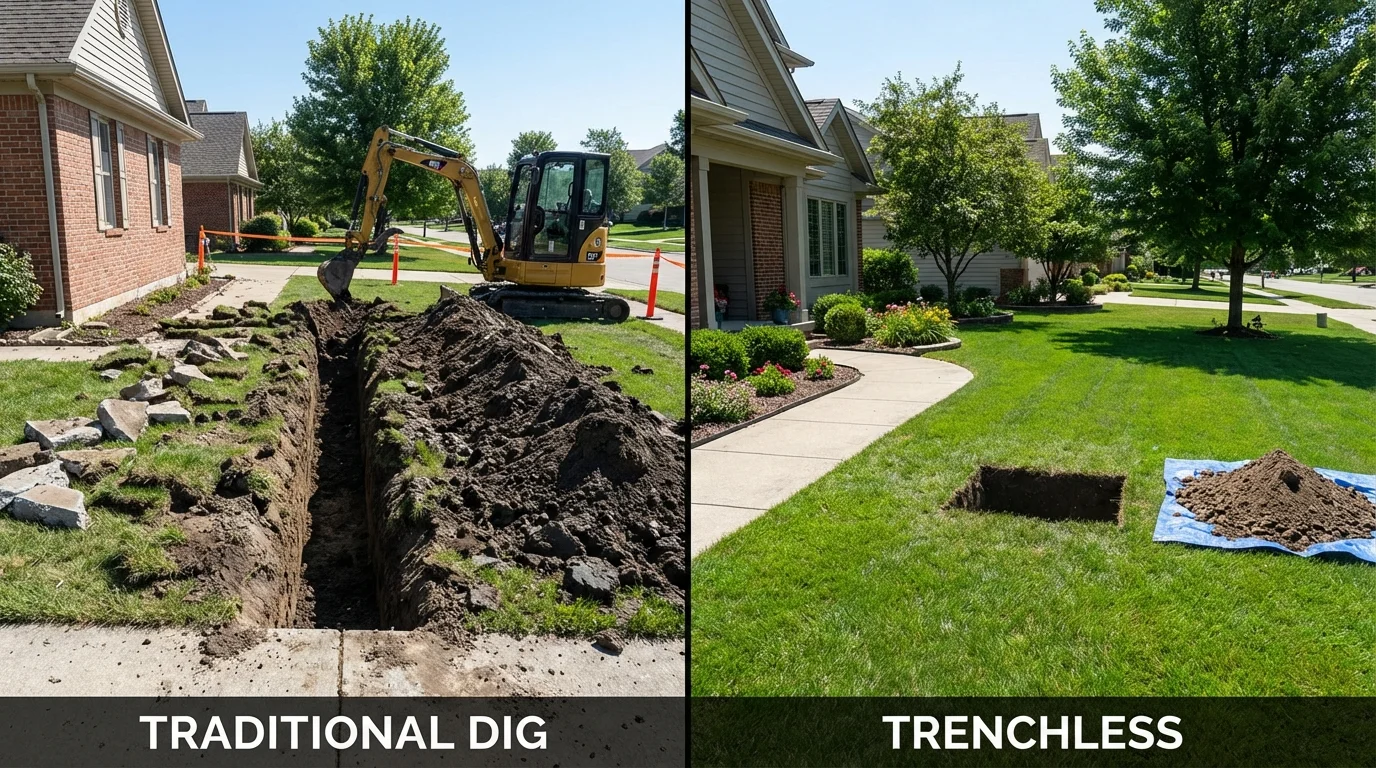 Trenchless sewer repair with minimal yard damage versus traditional excavation in Martinsburg, PA